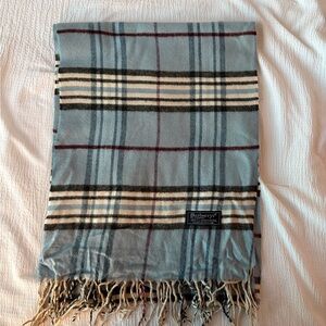 Vintage Burberry Light Blue and Black Wool Scarf